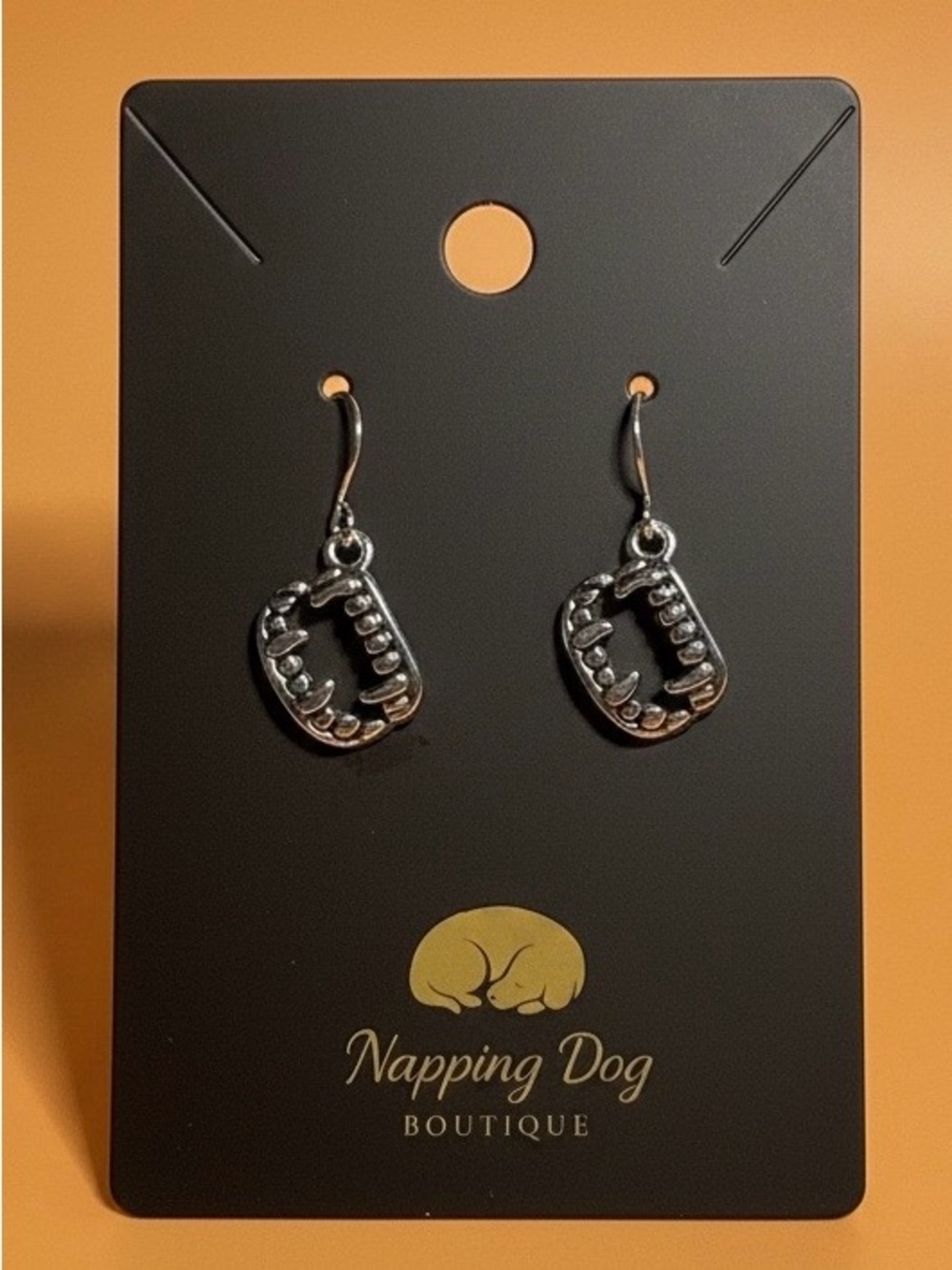 Silver Vampire Teeth Dangle Earrings